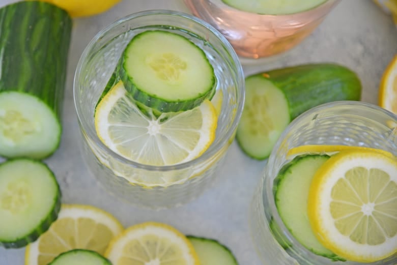 Overhead of cucumber water 