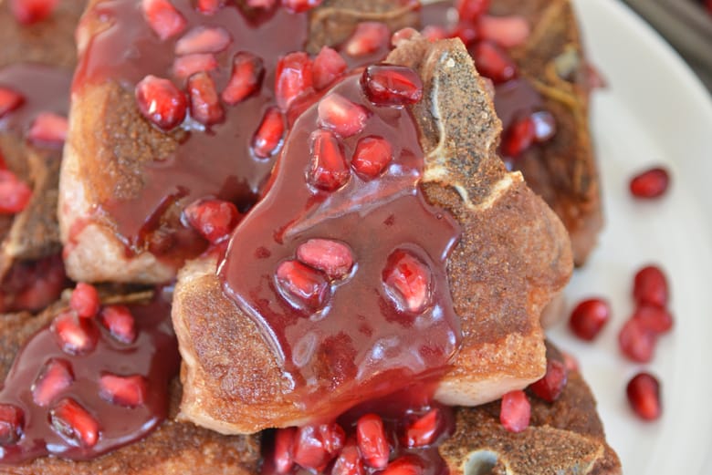 Pomegranate gravy on crispy lamb chops 