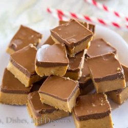 Reese's fudge piled on a white plate