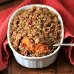 sweet potato casserole with a spoon