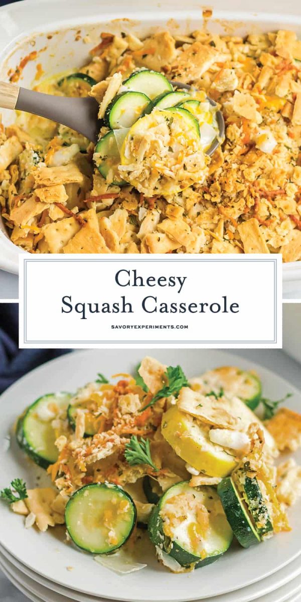 Cheesy Squash Casserole with Cracker topping for Pinterest 