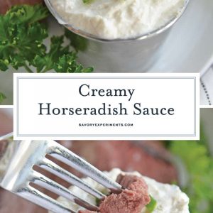 collage of creamy horseradish sauce images