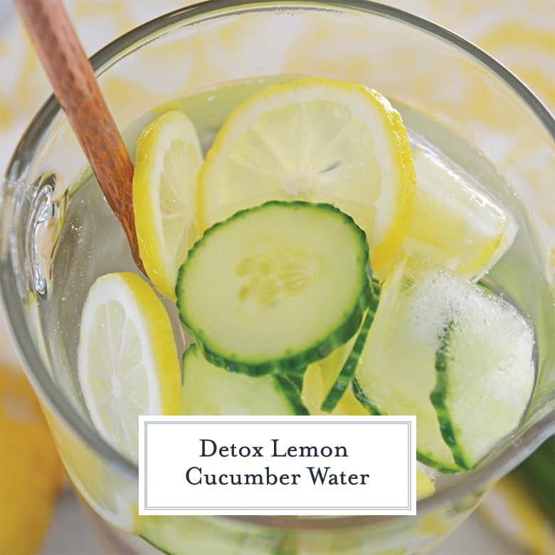 Lemon Cucumber Water in a glass pitcher 