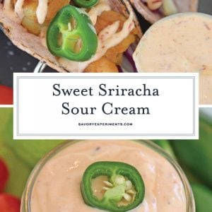 collage of sriracha sour cream
