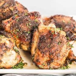 close up of air fryer chicken thighs