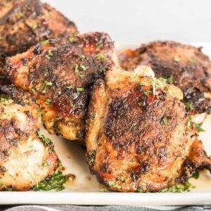 close up of air fryer chicken thighs