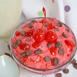 bowl of cherry cookie dough