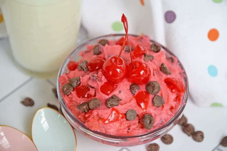 bowl of cherry cookie dough