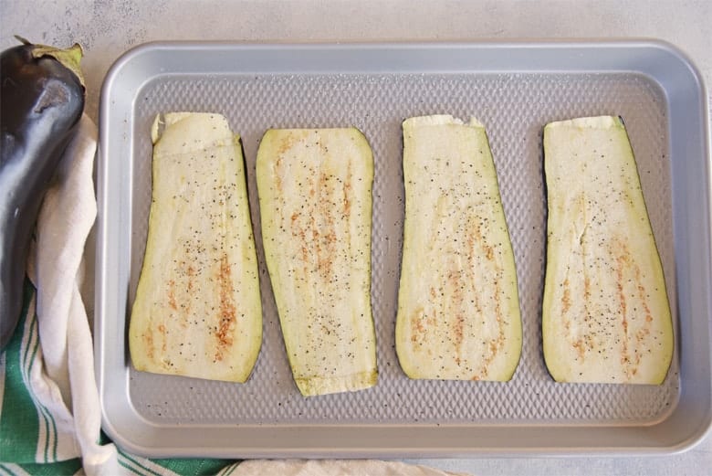 Slices of baked eggplant 