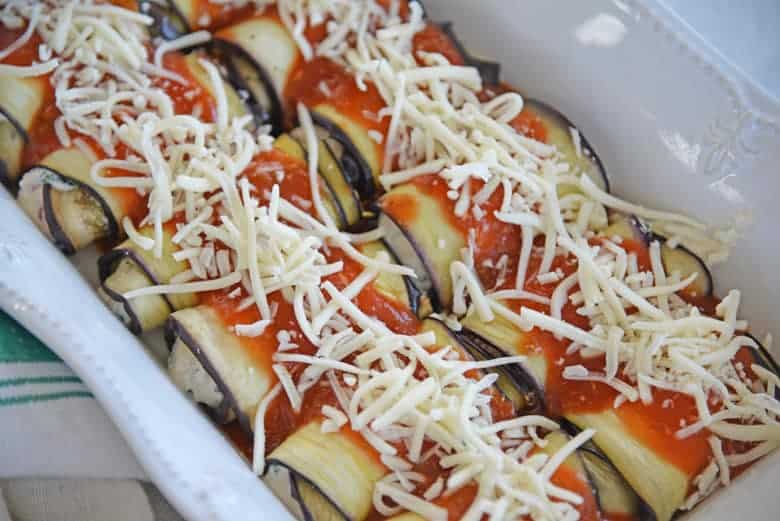 eggplant rolls smothered in sauce and cheese