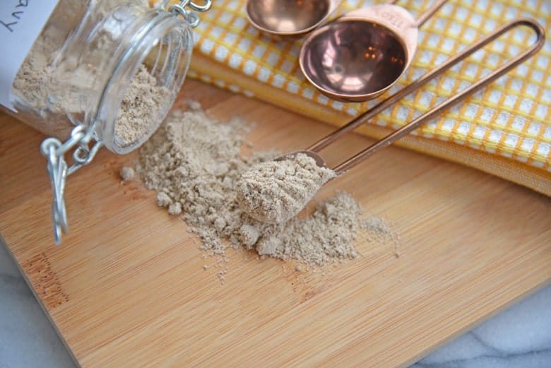 Homemade gravy mix in a copper spoon 