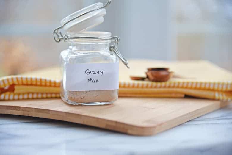 Glass jar labeled for gravy mix 