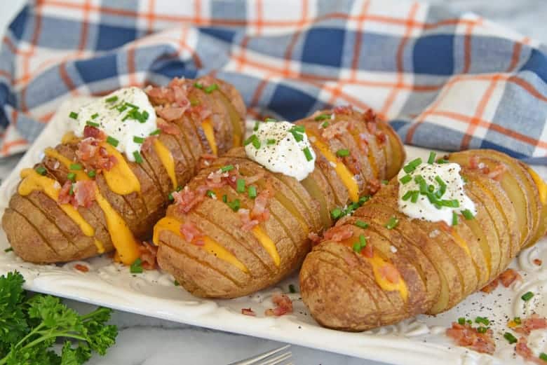 Plate of Hasselback Baked Potatoes