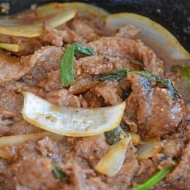A close up of mongolian beef