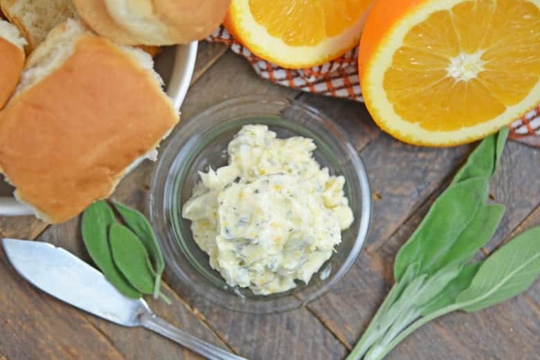 Orange sage butter on a wood plank