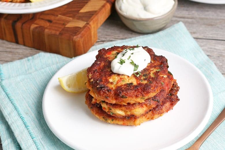 Stack of fried salmon patties