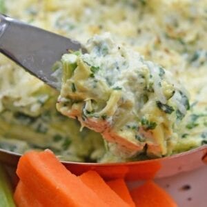 close up of spinach artichoke dip