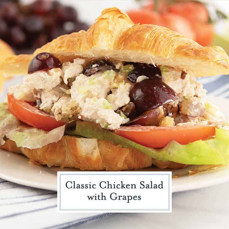 Chicken Salad with grapes on croissant roll with lettuce and tomato 