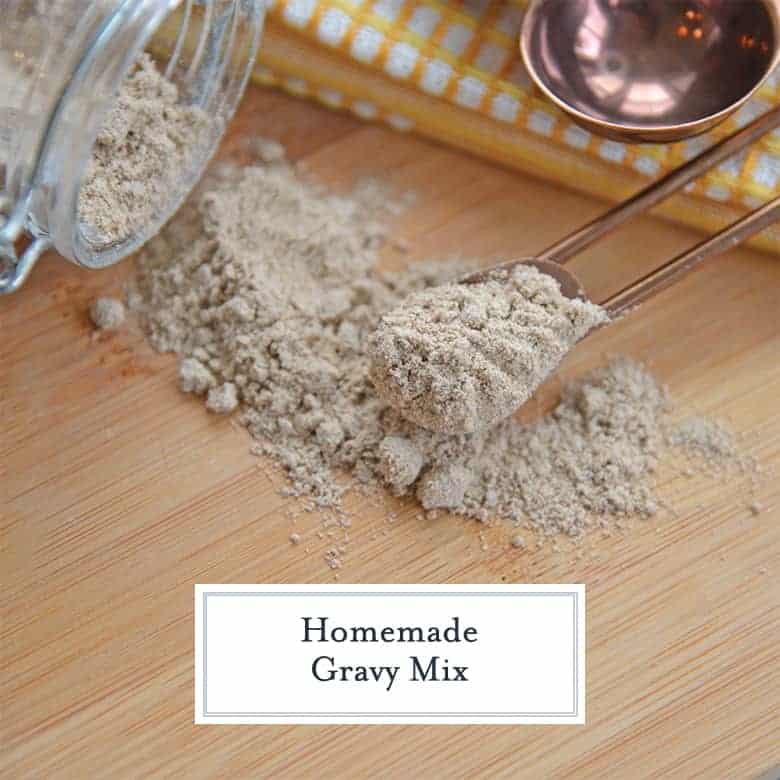 Homemade dry gravy mix in a measuring spoon 