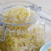 Sauerkraut in a glass jar