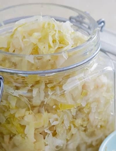 Sauerkraut in a glass jar
