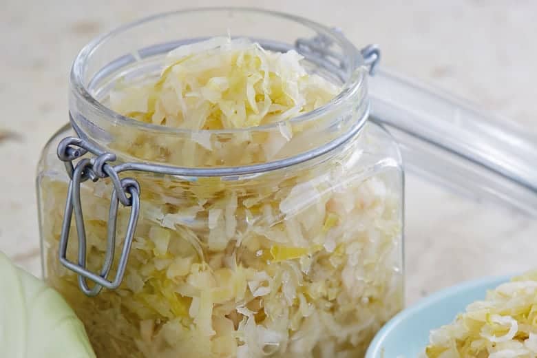 Sauerkraut in a glass jar