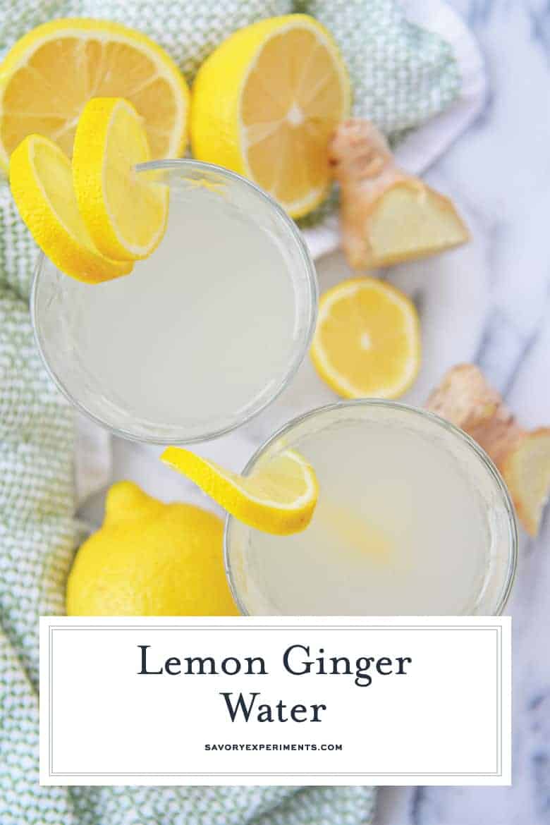 Close up of lemon ginger water with fresh ingredients 