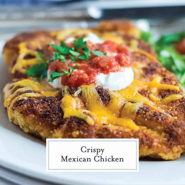 Crispy Mexican Chicken with Cheddar, Sour Cream, Salsa and Cilantro