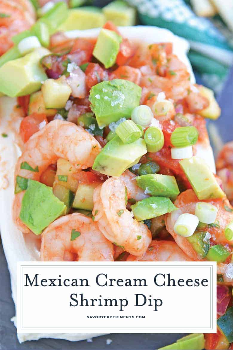 Close up of Mexican Cream Cheese Shrimp Dip 