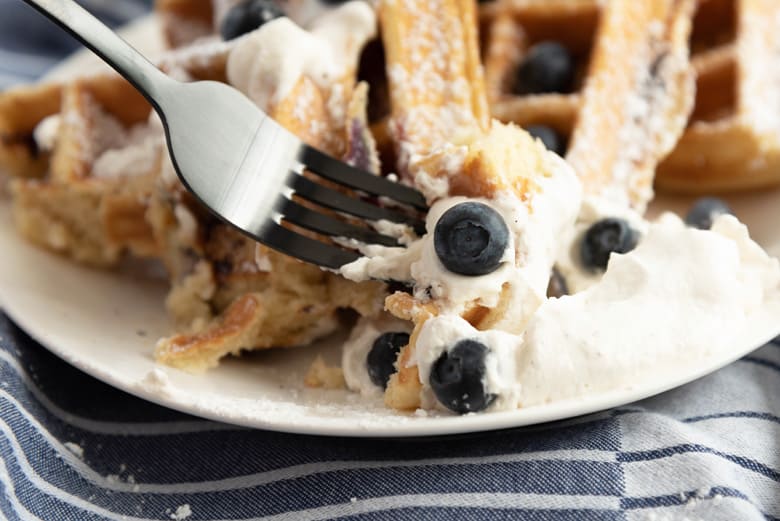 Bite of blueberry waffles 