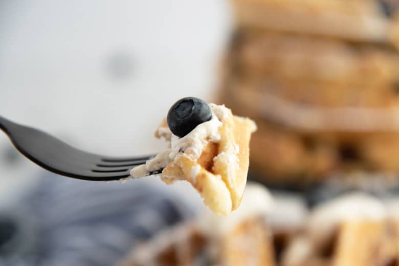 Blueberry waffles on a fork  