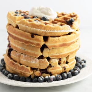 stack of blueberry waffles