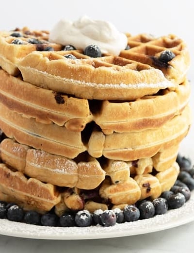 stack of blueberry waffles