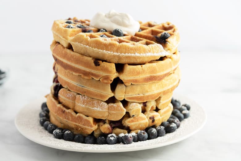 stack of blueberry waffles