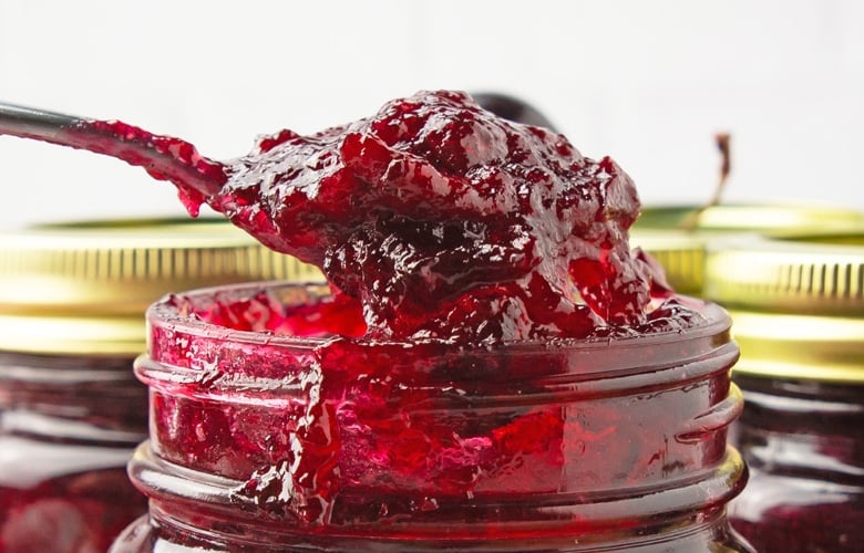 spoon of cherry jam