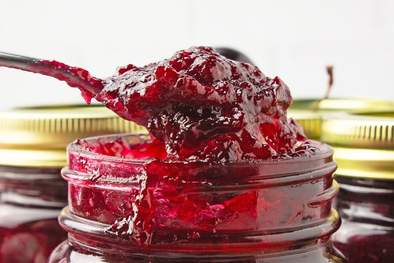 spoon of cherry jam