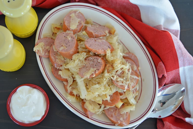 Tablescape of pork and sauerkraut 