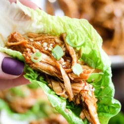 hand holding instant pot sesame chicken wrap