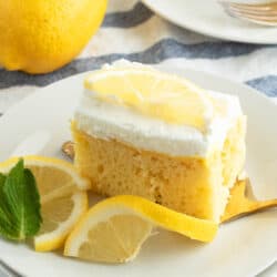 A slice of cake on a plate, with Lemon