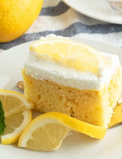 A slice of cake on a plate, with Lemon