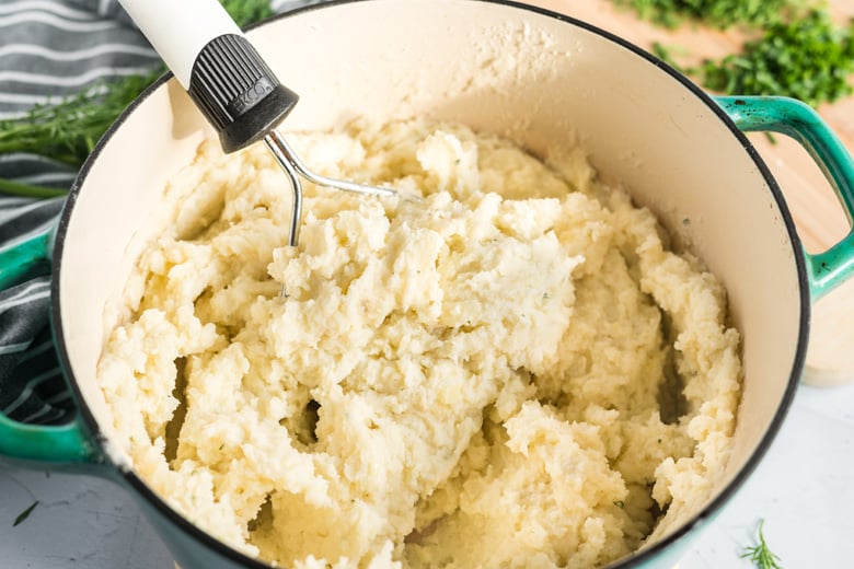 creamy mashed potatoes in a pot 