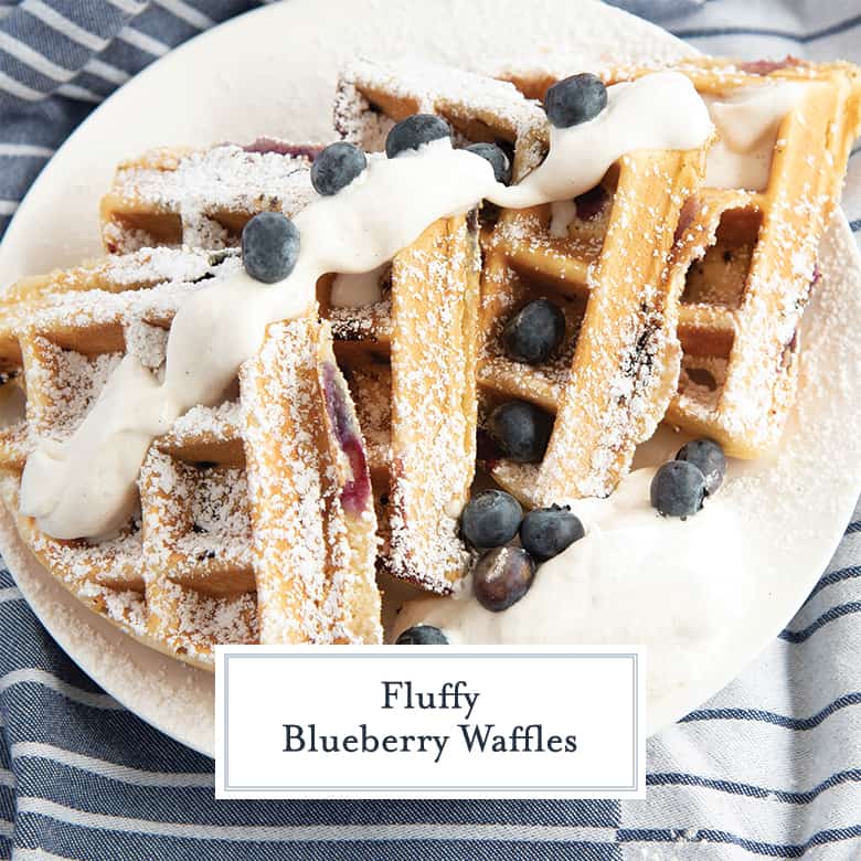 Blueberry Waffles in fourths with whipped cream