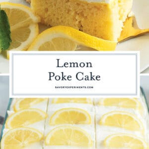 collage of lemon poke cake for pinterest