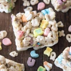 overhead shot of lucky charm rice krispie treat