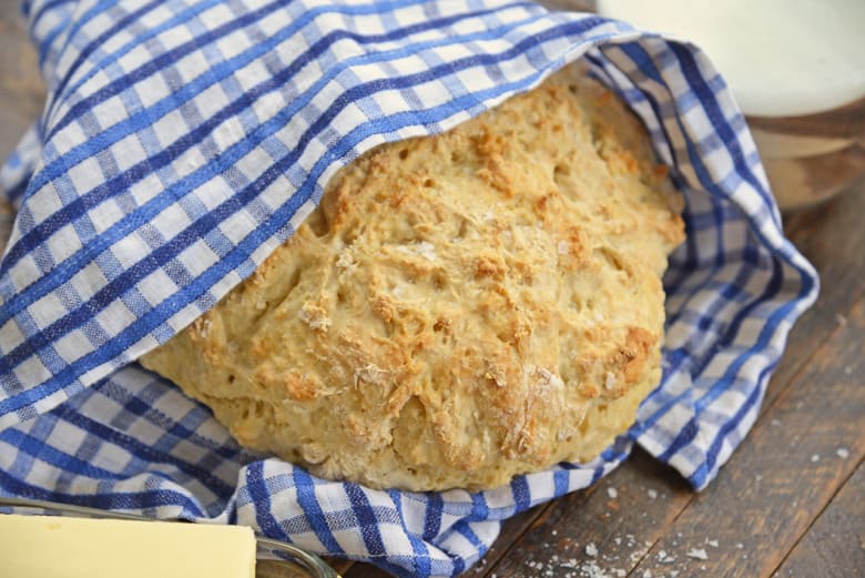 round loaf of no rise homemade bread  