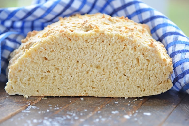 loaf of no yeast bread cut in half  