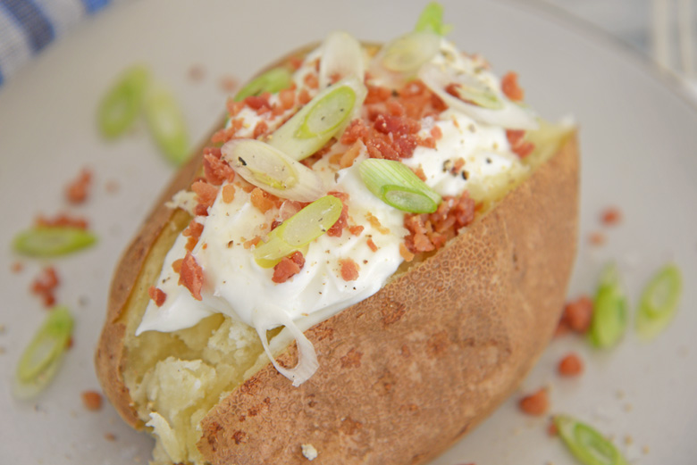 Side view of an Air Fryer Baked Potato 