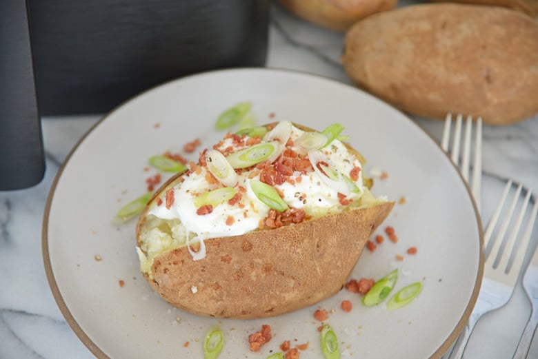 Air Fryer Baked Potato on a Plate 