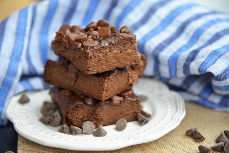 side view of flourless avocado brownies 