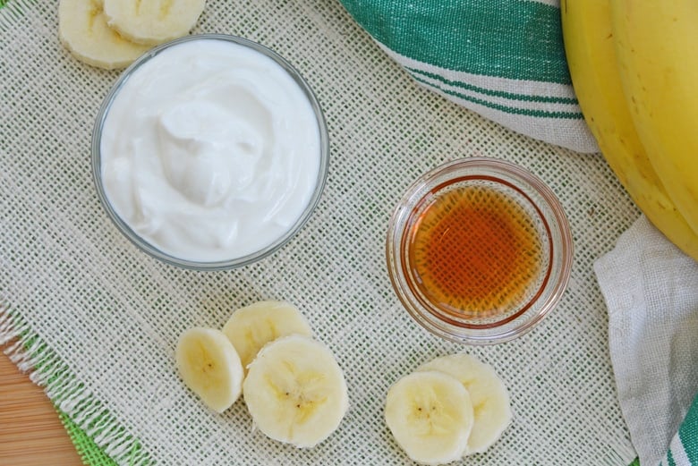 banana smoothie ingredients on burlap 